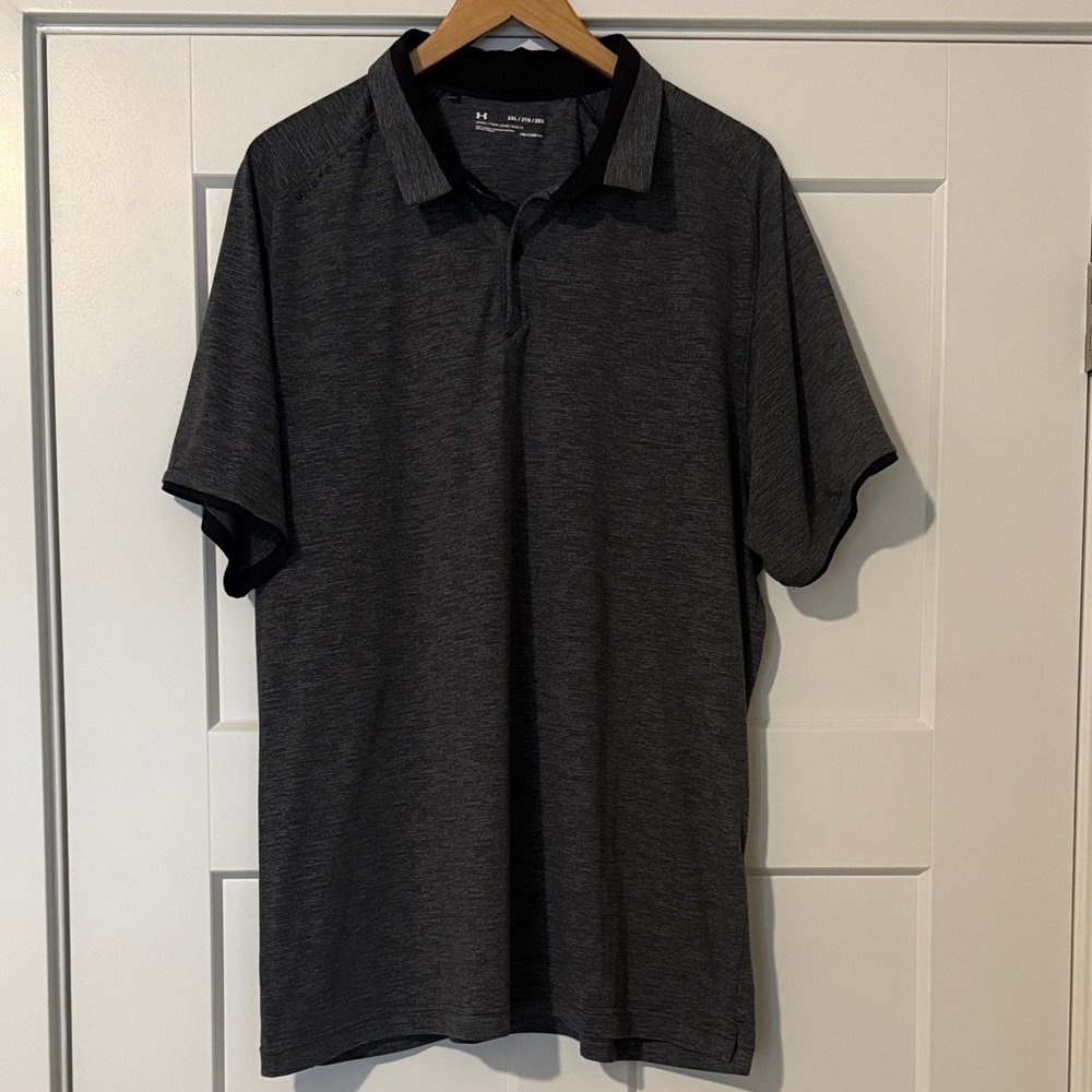Under Armour XXL Polo Mens Golf Dark Gray Black Shirt Heatgear Casual